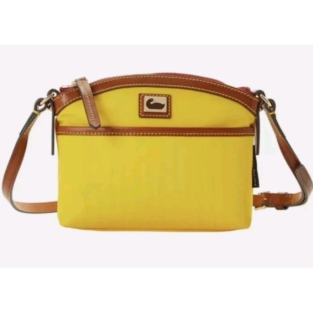NEW Dooney & Bourke Wayfarer‎ Nylon Domed Crossbody Yellow Leather Strap Adjust